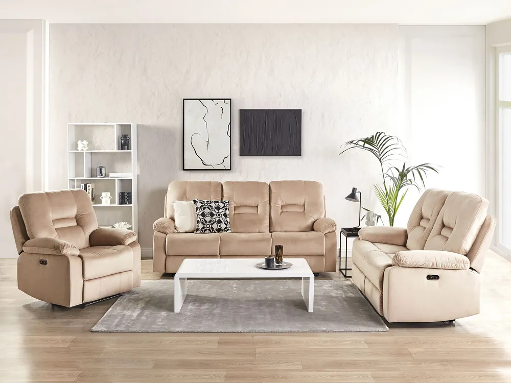 Racing Electric Recliner Chair BERGEN LED Tissu doux Sand Beige