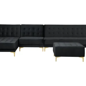 Right Hand Modulaire Velvet Sofa Ottoman Black ABERDEEN