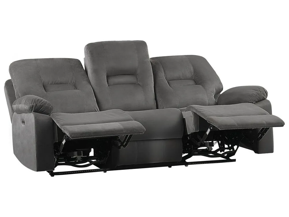 3 Seater En velours LED Electric Recliner Sofa USB Port Grey BERGEN