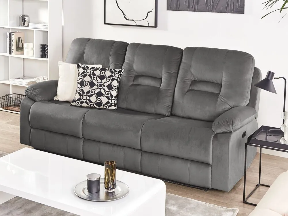 3 Seater En velours LED Electric Recliner Sofa USB Port Grey BERGEN