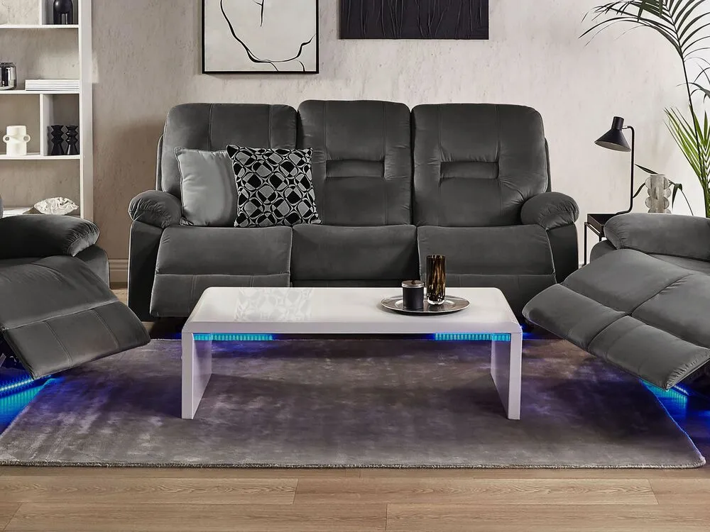 3 Seater En velours LED Electric Recliner Sofa USB Port Grey BERGEN