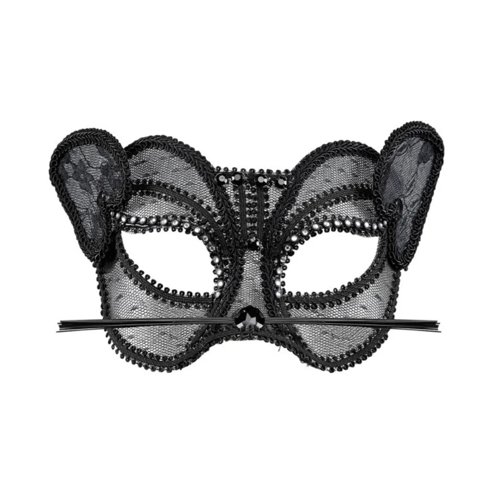 Loup dentelle strass panthère noir – Élégant & mystérieux