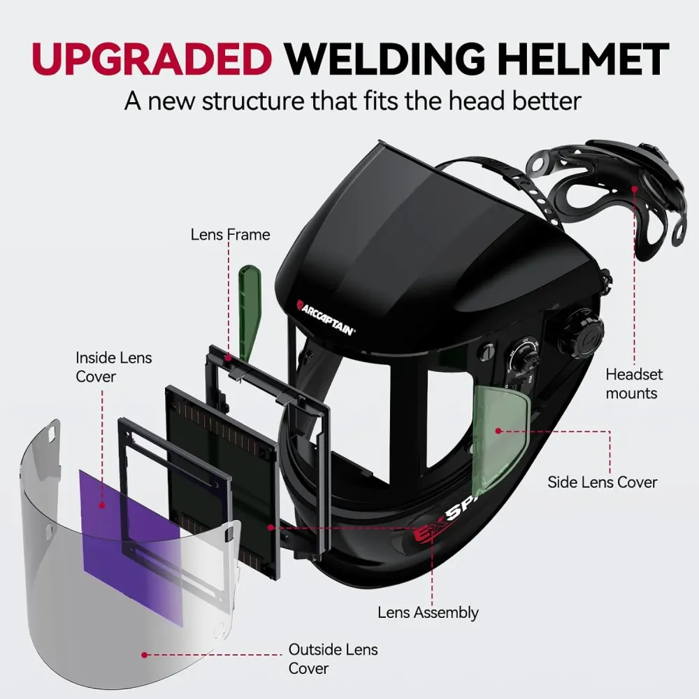 Super Large View Welding Helmet 3.94" x 7.06" True Color Welder Helmet Side View