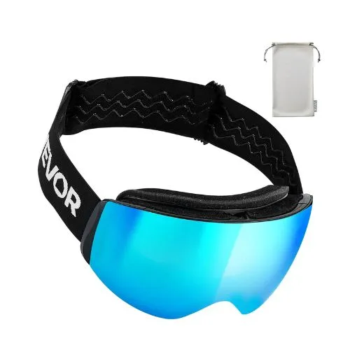 Frameless Ski Goggles Blue Revo Spherical Lens OTG Anti-Fog Men, Women & Youth avec Revêtement imperméable