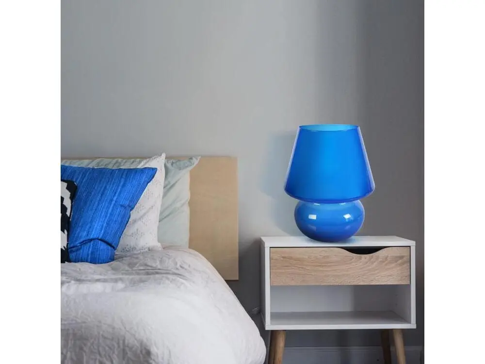 Lampe poser, champignon verre bleu 37 cm.