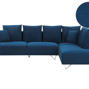 Left Hand Corduroy Corner Sofa Marine Blue LUNNER