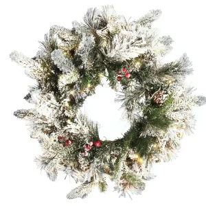 Pre-Lit Snowy Christmas Wreath ⌀ 55 cm Blanc pur WHITEHORN
