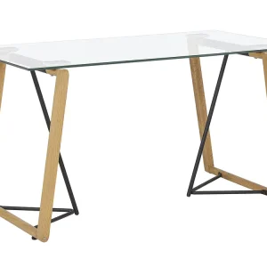 En verre Top Dining Table 140 x 80 cm Light Wood TACOMA