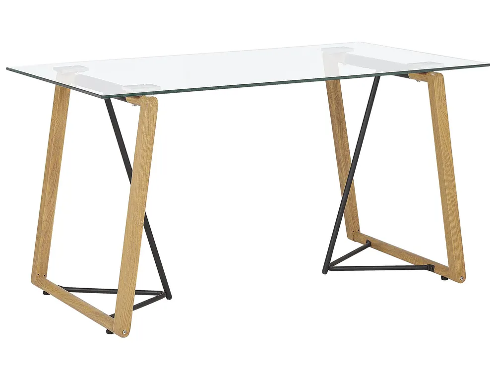 En verre Top Dining Table 140 x 80 cm Light Wood TACOMA
