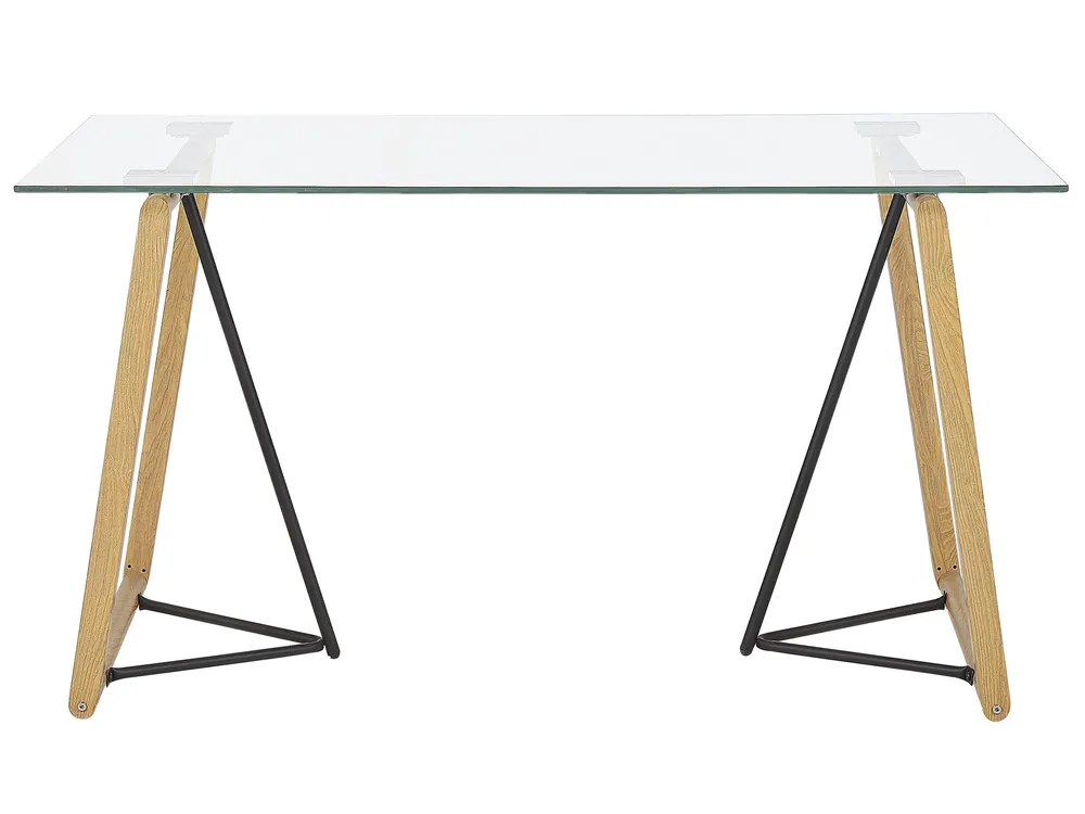 En verre Top Dining Table 140 x 80 cm Light Wood TACOMA