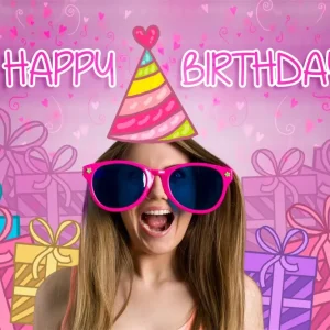 Toile de fond Joyeux Anniversaire Personnalisée Poupée de Mode Lunettes de Soleil Fête LXX1-209