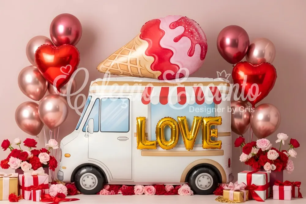 Haute Protection Toile de fond de Saint Valentin Décor Camion de Glaces Romantique Par Magali