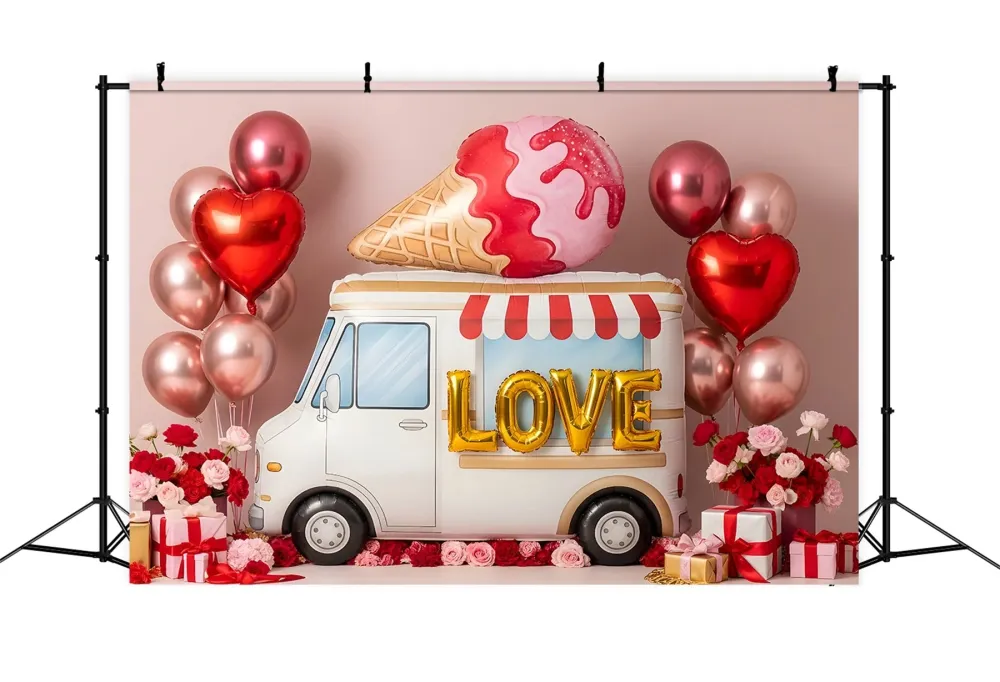 Haute Protection Toile de fond de Saint Valentin Décor Camion de Glaces Romantique Par Magali