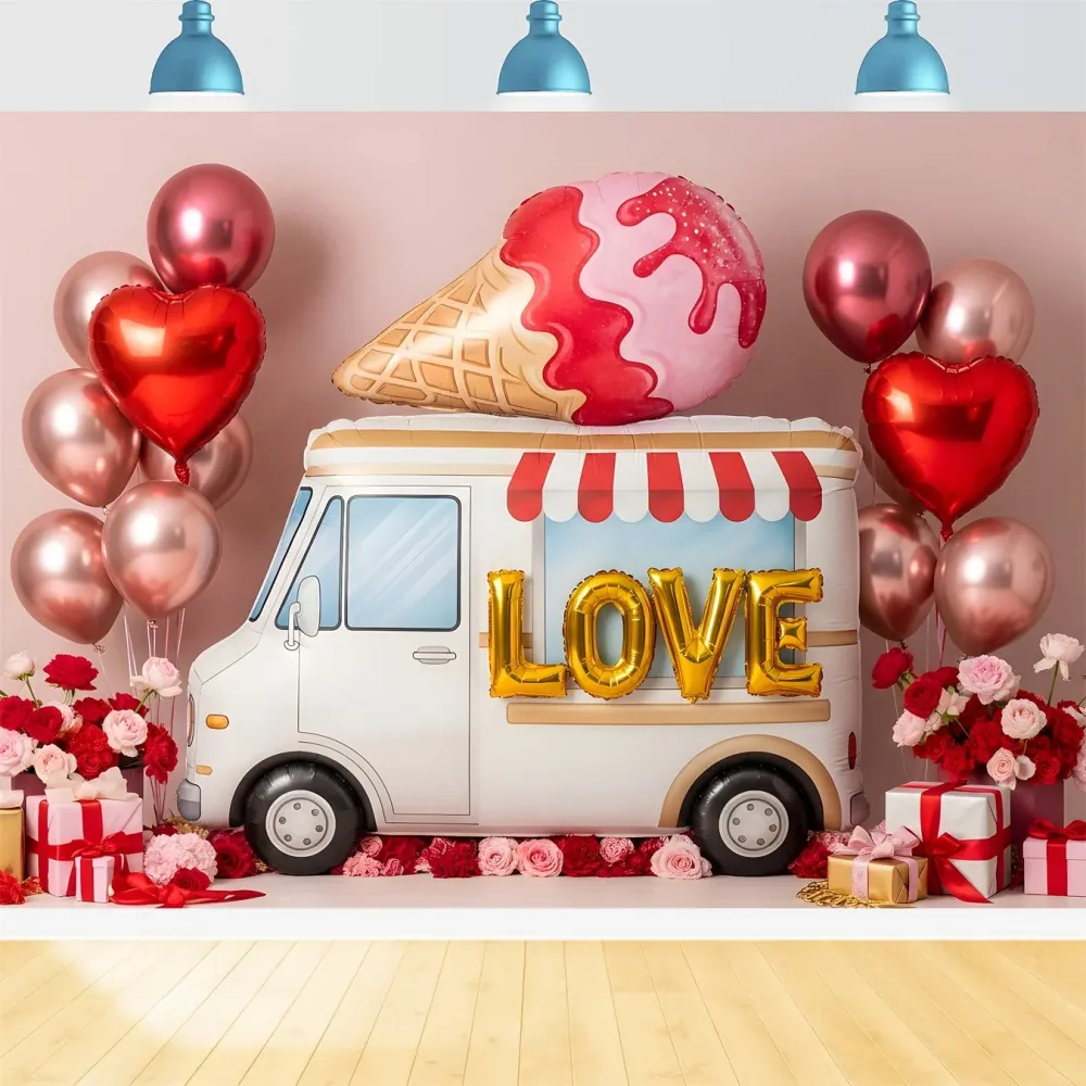 Haute Protection Toile de fond de Saint Valentin Décor Camion de Glaces Romantique Par Magali