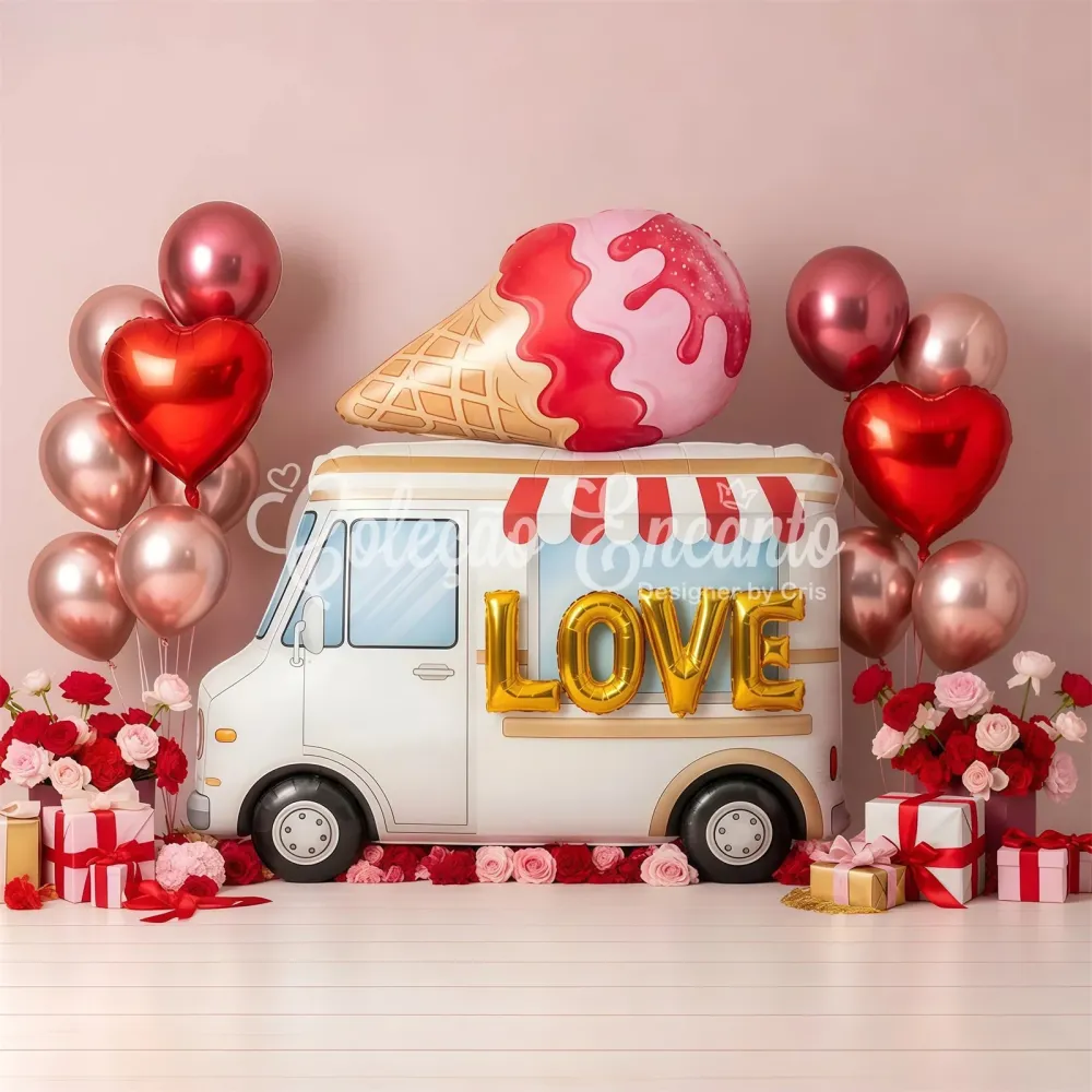 Haute Protection Toile de fond de Saint Valentin Décor Camion de Glaces Romantique Par Magali