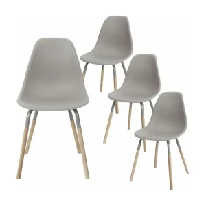 Certifié OEM FLUK - Lot de 4 Chaises Polypropylène Taupe et Bois