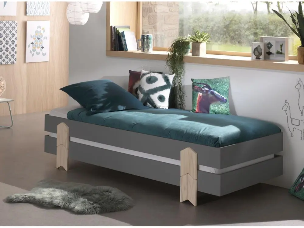 Certifié OEM Lit Enfant en Bois "Modulo Arrow IV" 90x200cm Gris