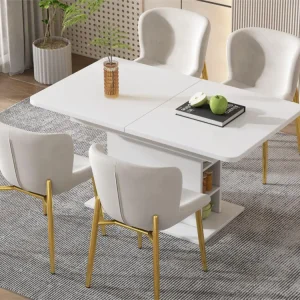 Certifié OEM Lot de 4 chaises - velours - pieds en métal doré - écru