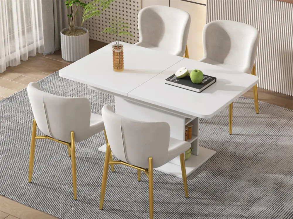 Certifié OEM Lot de 4 chaises - velours - pieds en métal doré - écru