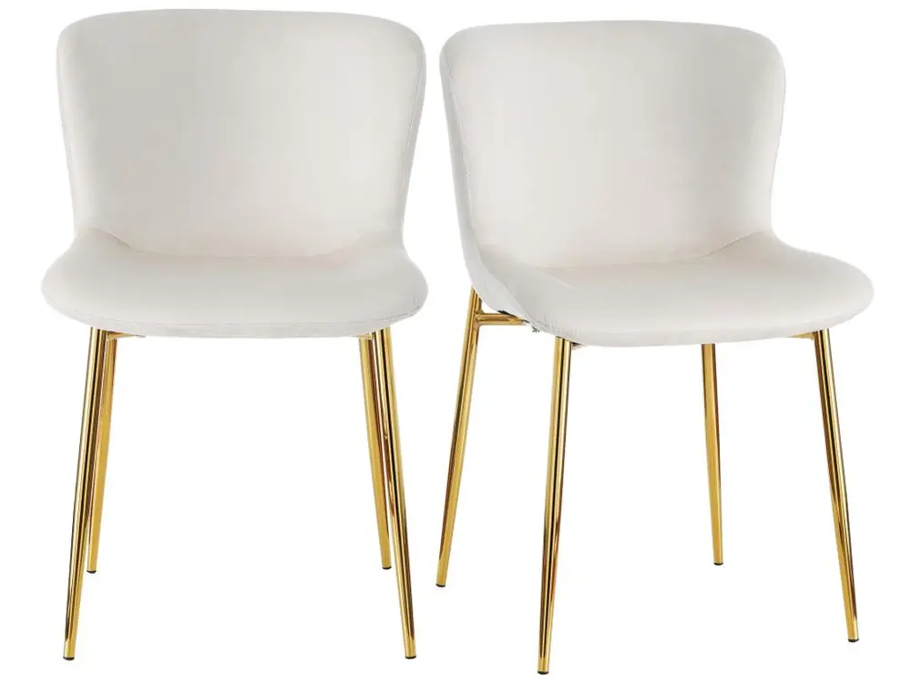 Certifié OEM Lot de 4 chaises - velours - pieds en métal doré - écru