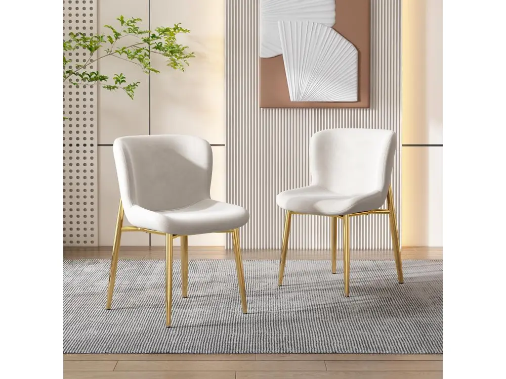 Certifié OEM Lot de 4 chaises - velours - pieds en métal doré - écru