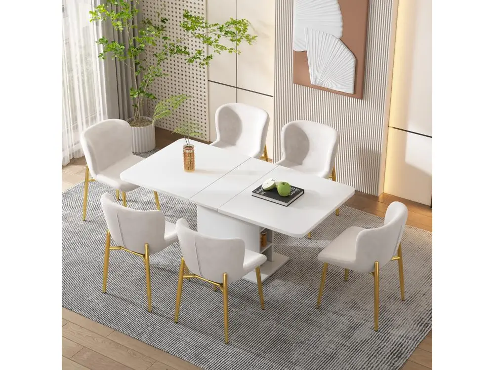Certifié OEM Lot de 4 chaises - velours - pieds en métal doré - écru