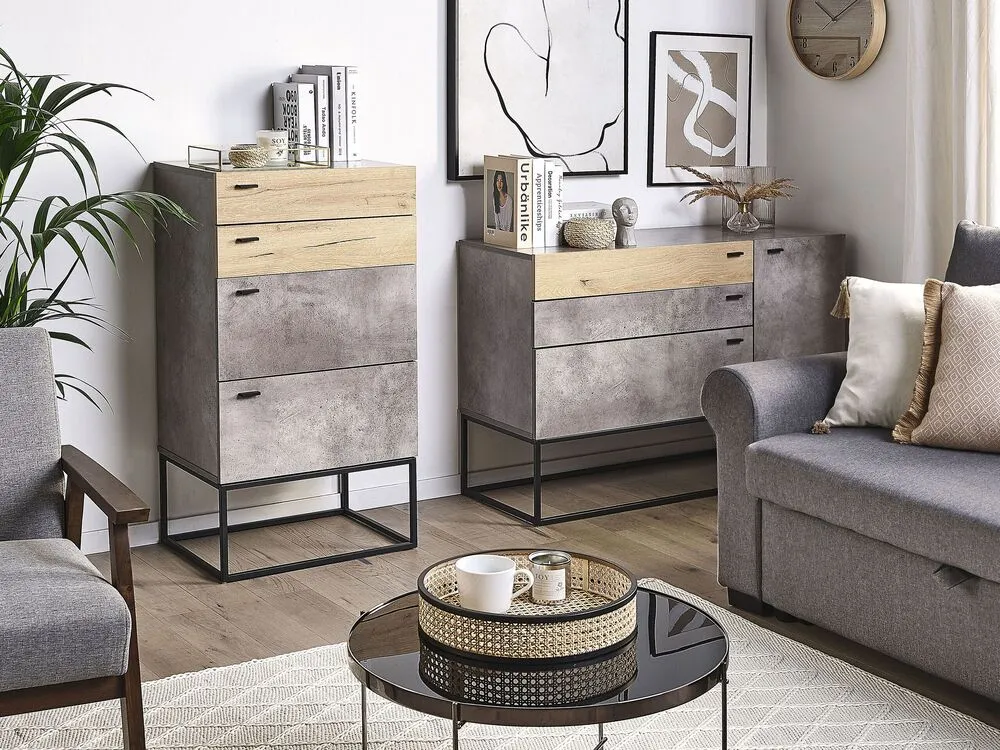4 Drawer Chest Concrete Effect Light Wood ACRA avec carnet d'entretien