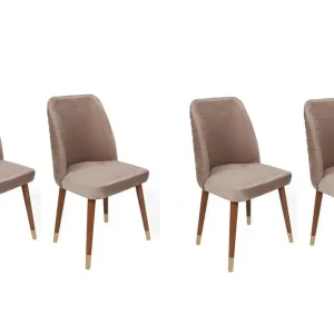 Haute Performance Lot de 4 chaises Vatri Velours Beige et Bois profond et Or