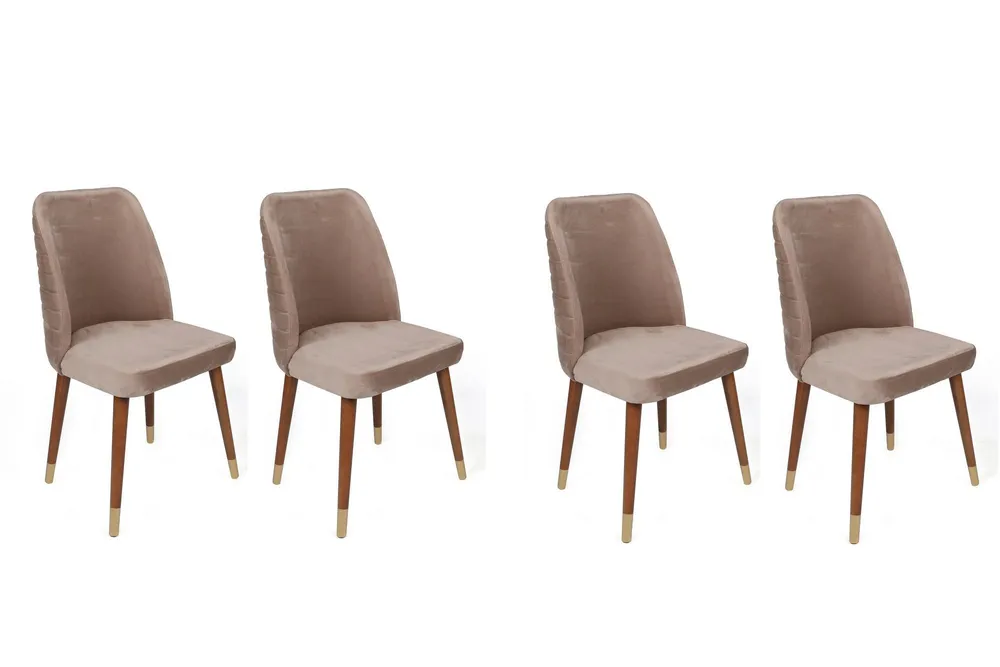 Haute Performance Lot de 4 chaises Vatri Velours Beige et Bois profond et Or