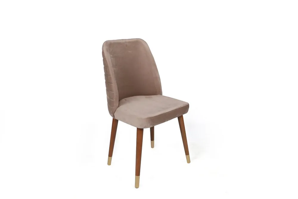 Haute Performance Lot de 4 chaises Vatri Velours Beige et Bois profond et Or