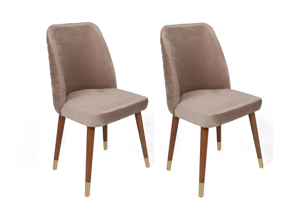Haute Performance Lot de 4 chaises Vatri Velours Beige et Bois profond et Or