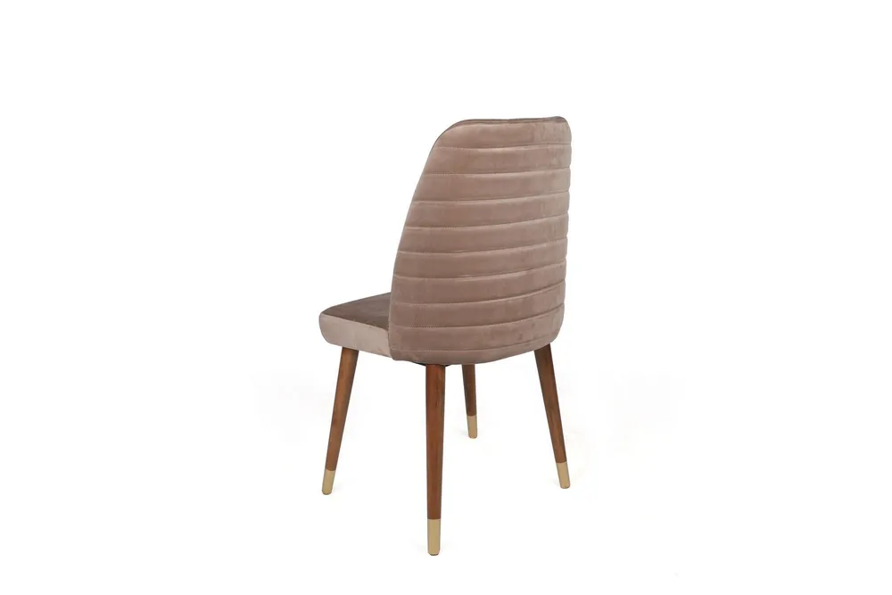 Haute Performance Lot de 4 chaises Vatri Velours Beige et Bois profond et Or