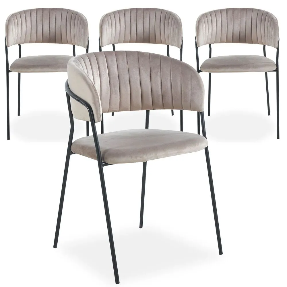 Lot de 4 chaises Tabata Métal Noir et Velours Taupe pour tout-terrain