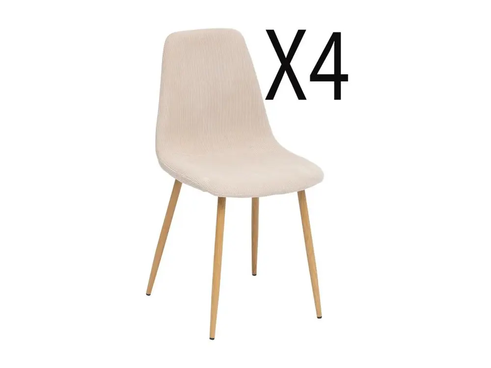 Lot de 4 chaises en velours coloris écru, pieds en bois imitation chêne