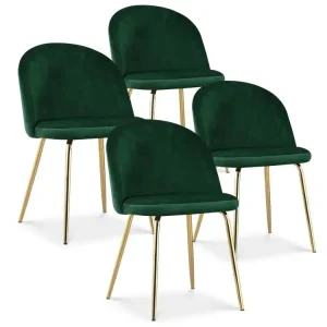 Moto custom cruiser Lot de 4 chaises Cecilia Velours Vert pieds or