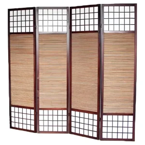 Paravent japonais avec 4 pans en bois avec bambou avec ABS intégral