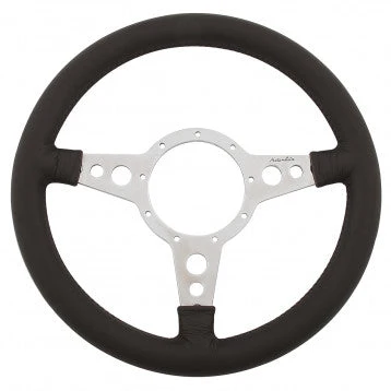 STEERING WHEEL, MOTO-LITA Mk4, 13" LEATHER RIM, BRILLANT SPOKES, HOLES, FLAT