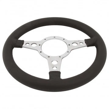 STEERING WHEEL, MOTO-LITA Mk4, 13" LEATHER RIM, BRILLANT SPOKES, HOLES, FLAT