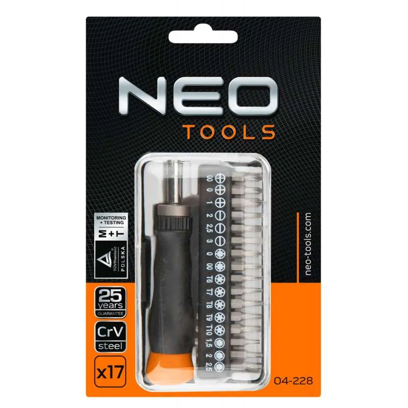 Tournevis de précision + embouts NEO TOOLS 04-228 avec carnet d'entretien