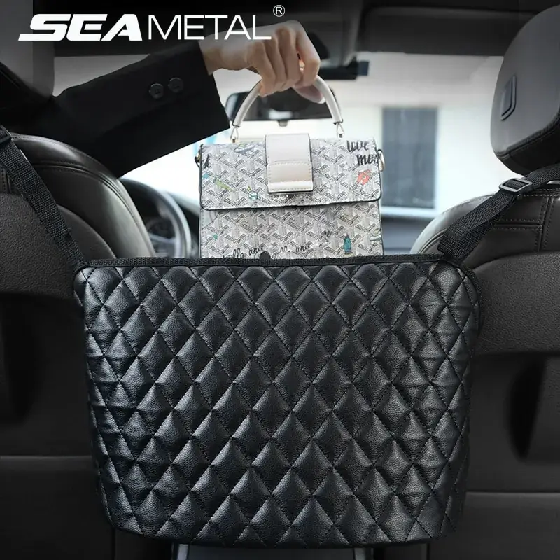 Coffre de rangement Précis : Organisateur de dossier de siège de support de sac à main de voiture en cuir de luxe - Cuir v...