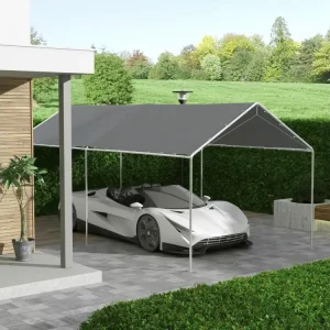 Toile de rechange carport auvent voiture pâle. 6L x 3l m tendeurs élastiques inclus PE haute densité gris