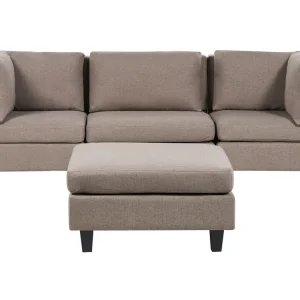 3-Seater Combinable Fabric Sofa Ottoman Brown UNSTAD