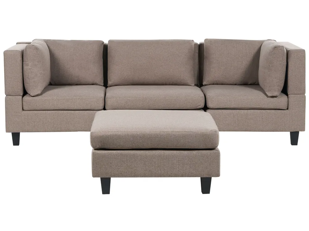3-Seater Combinable Fabric Sofa Ottoman Brown UNSTAD