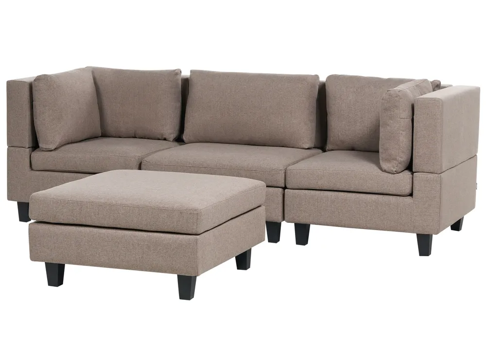 3-Seater Combinable Fabric Sofa Ottoman Brown UNSTAD
