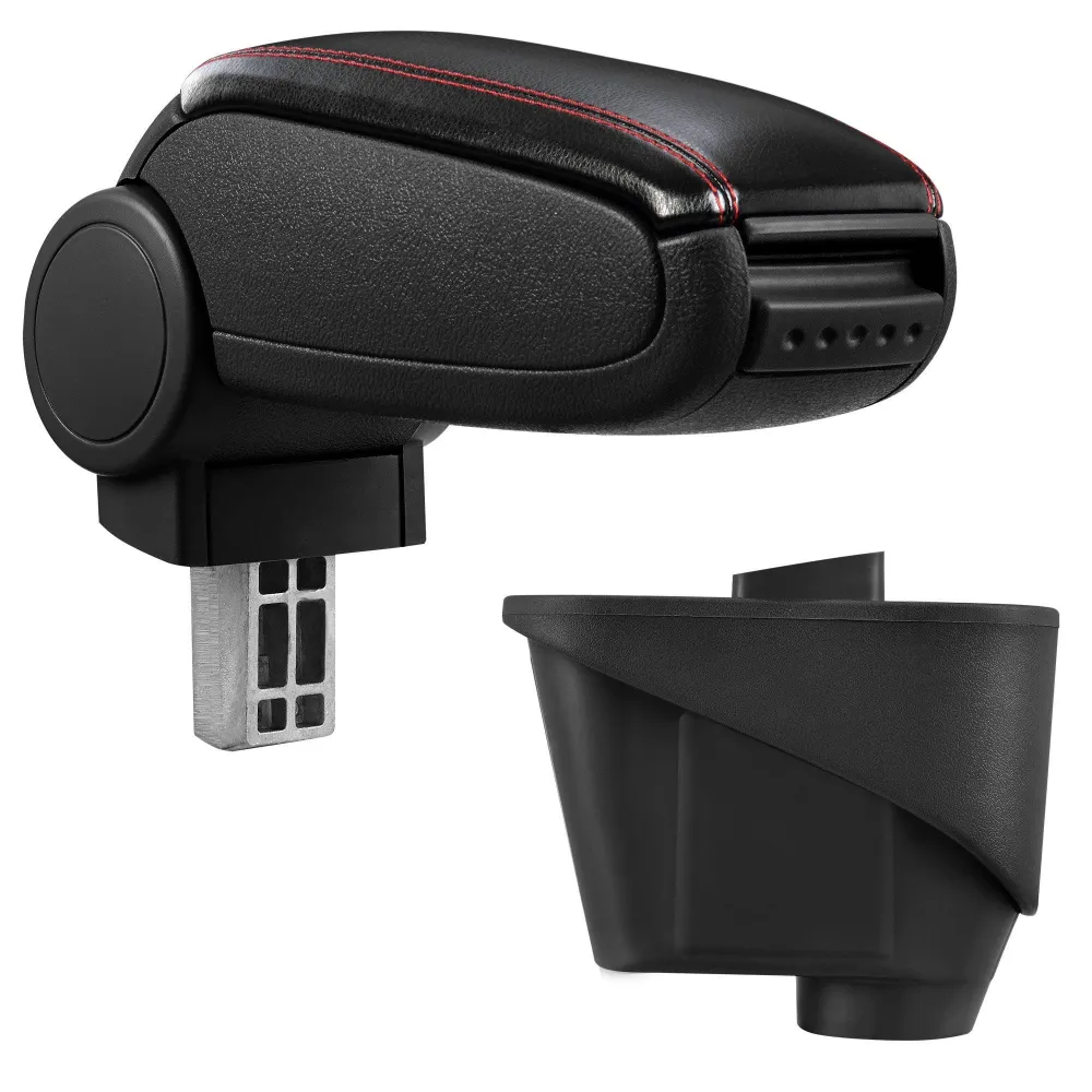 Accoudoir central pour Citroën DS3 avec compartiment rembourré cuir-synthétique noir avec des coutures rouges 03_0000410