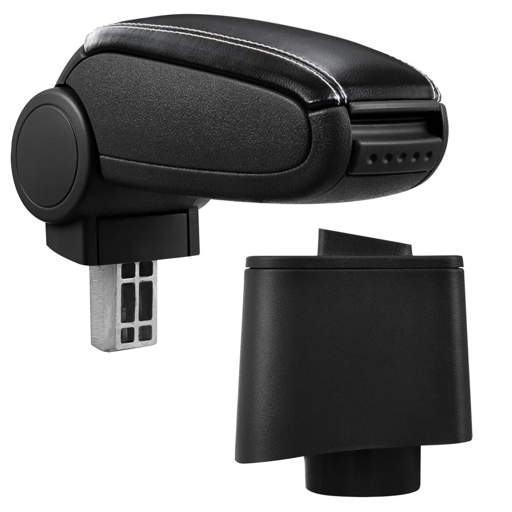 Accoudoir central pour Volkswagen Polo V (Type 6R) avec compartiment rembourré cuir-synthétique noir avec des coutures bla...