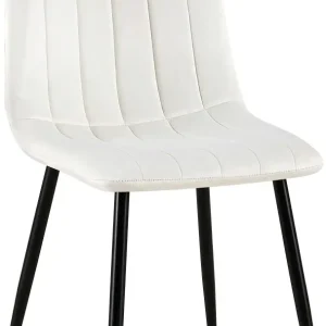 Chaise de salle à manger x1 coutures décoratives verticales assise en tissu velours blanc crème pieds en métal noir 10_000...