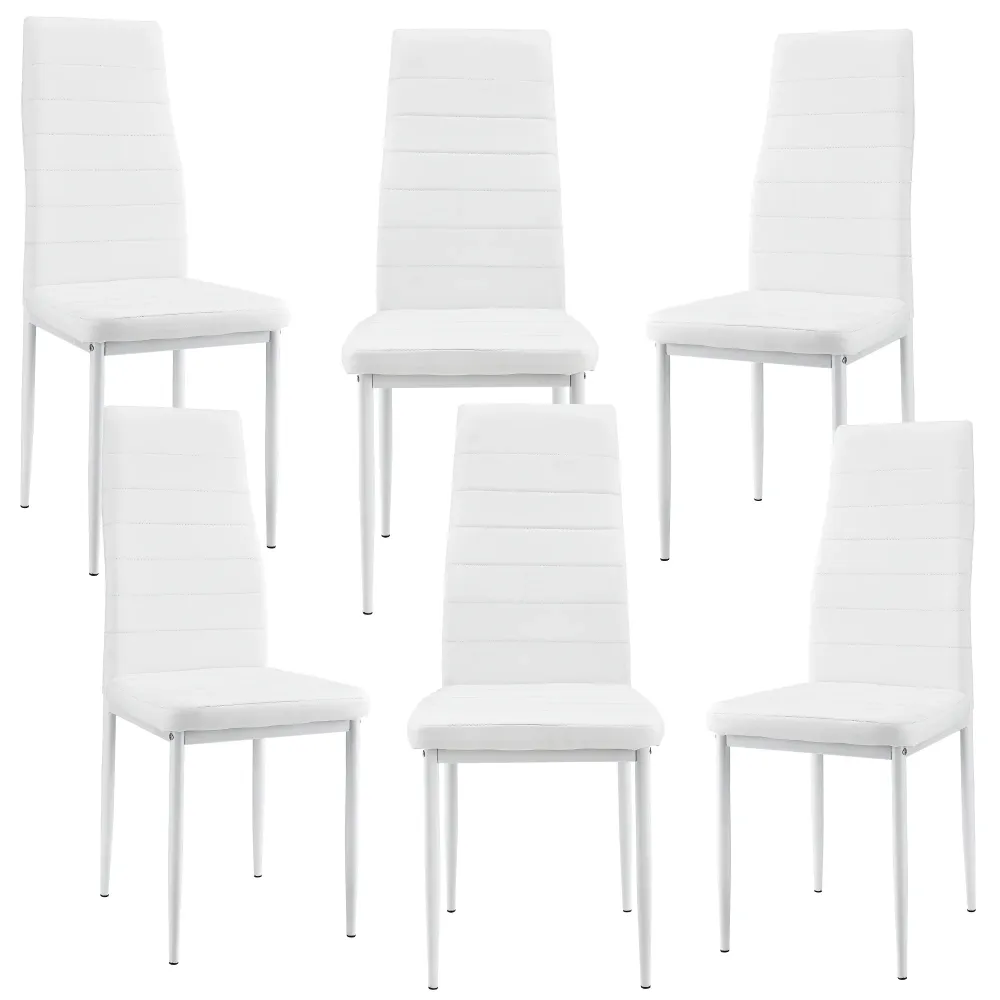 6 x Chaises de salle à manger blanc avec rembourrage cuir synthétique 03_0000285