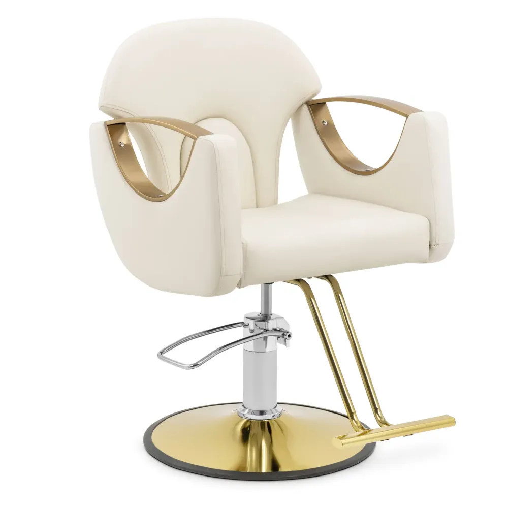 Fauteuil de coiffeur professionnel avec repose-pieds 180 kg VINYLE acier crème 14_0008945