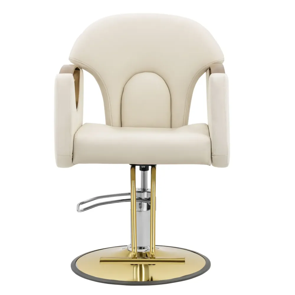 Fauteuil de coiffeur professionnel avec repose-pieds 180 kg VINYLE acier crème 14_0008945